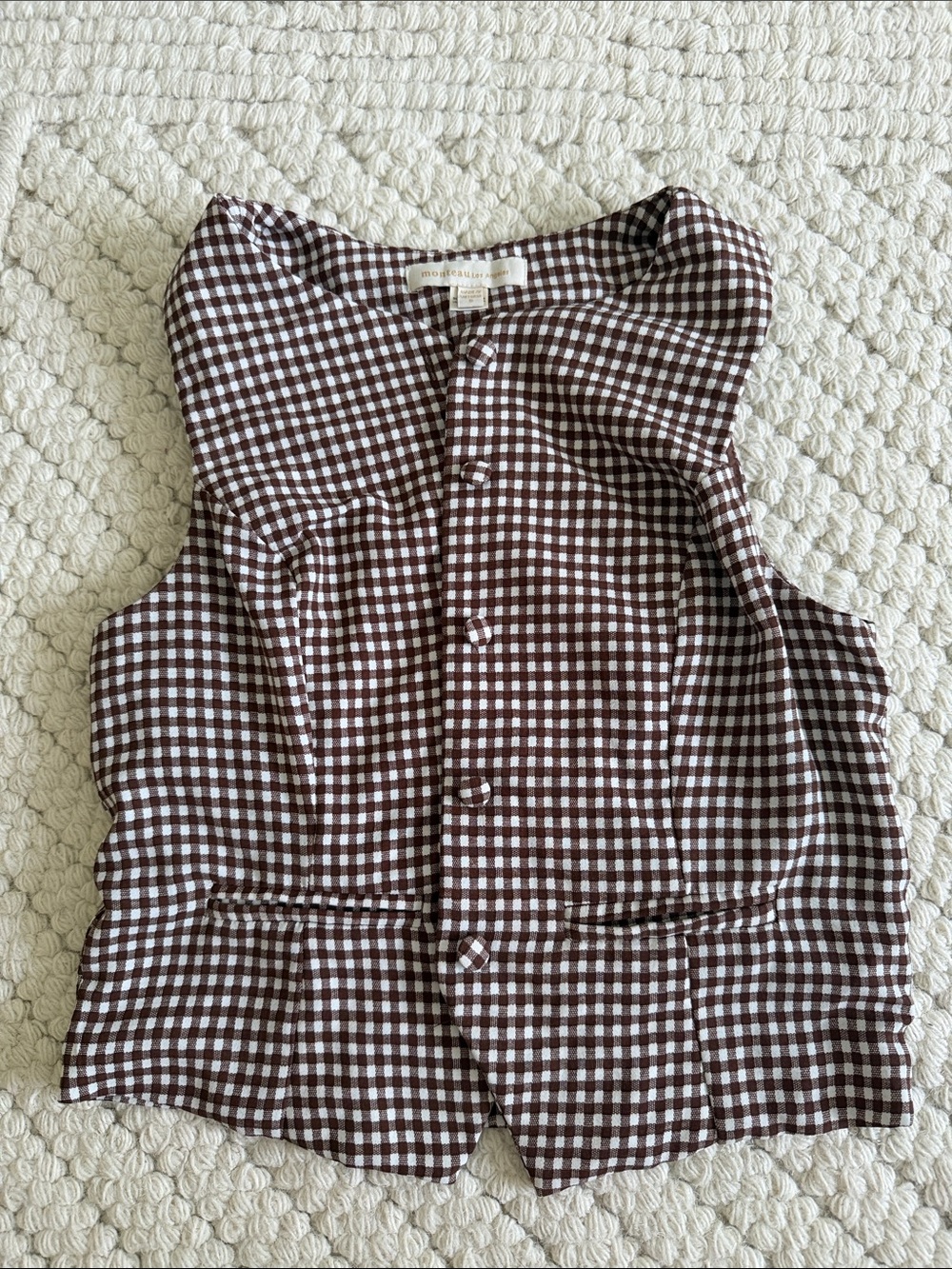 Monteau Brown and White Gingham Button-Front Vest
